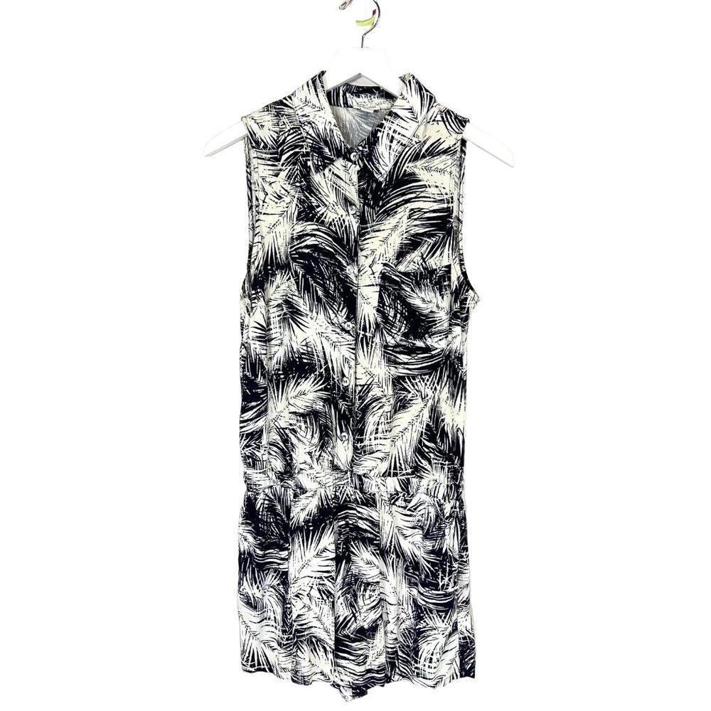 Splendid Womens Sleeveless Romper Small Black/white Tropical Palm Tree Soft